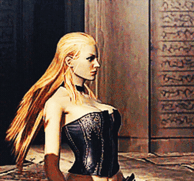 A Woman In A Black Corset Is Standing In Front Of A Wall With Arabic Writing On It GIF