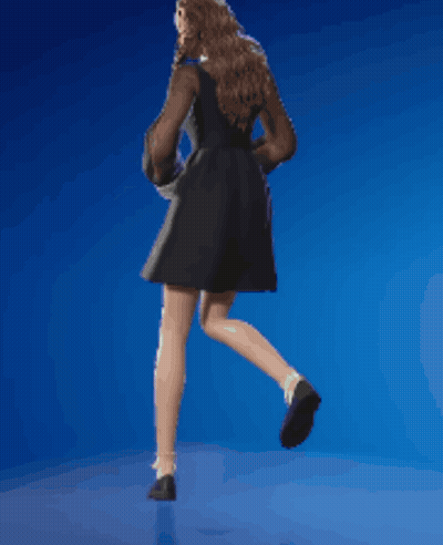 A Woman In A Black Dress And White Gloves Is Dancing On A Blue Background GIF