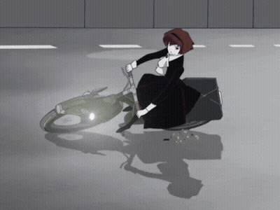 a woman in a black dress is riding a motorcycle