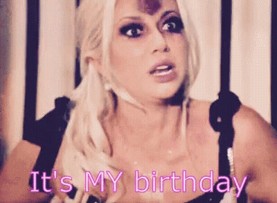 A Woman In A Black Dress Is Saying It 'S My Birthday . GIF