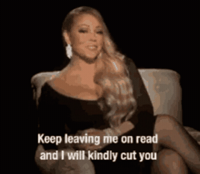 A Woman In A Black Dress Is Sitting On A Couch And Says Keep Leaving Me On Read I Will Kindly Cut You GIF