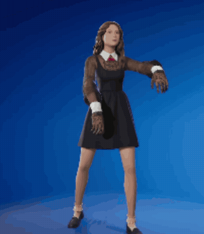A Woman In A Black Dress Is Standing On A Blue Surface GIF