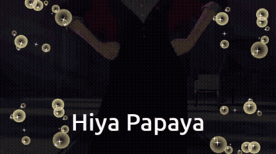 A Woman In A Black Dress Is Surrounded By Bubbles And Says Hiya Papaya GIF