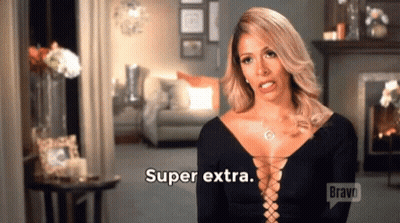 A Woman In A Black Dress Says Super Extra . GIF