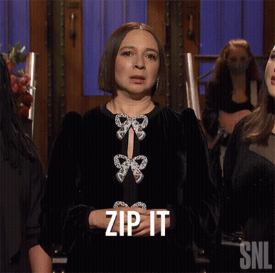A Woman In A Black Dress Says Zip It On Snl GIF