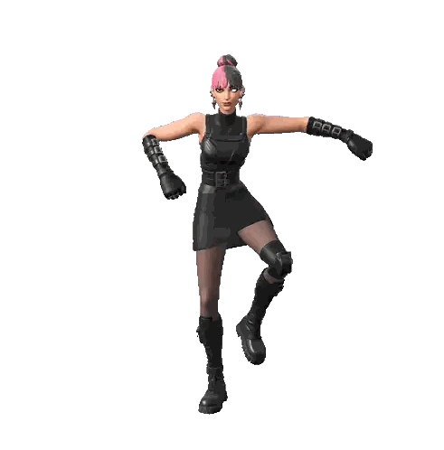A Woman In A Black Dress With Pink Hair Is Dancing Sticker
