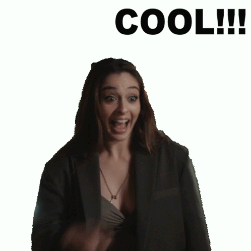 A Woman In A Black Jacket Says " Not Cool " In Black Letters GIF