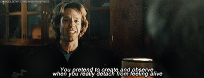 A Woman In A Black Jacket Says " You Pretend To Create And Observe When You Really Detach From Feeling Alive " GIF