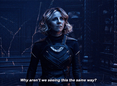 A Woman In A Black Outfit Is Asking Why Aren 'T We Seeing This The Same Way GIF