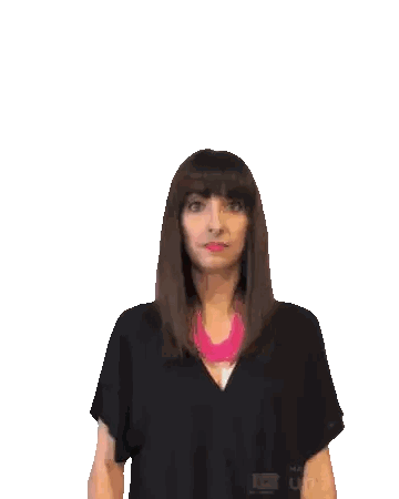 A Woman In A Black Shirt And Pink Necklace Is Waving Her Hand Sticker