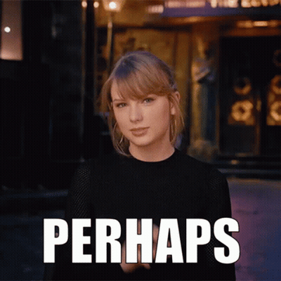 A Woman In A Black Shirt Stands In Front Of A Building With The Word Perhaps Above Her GIF