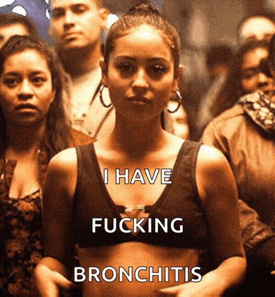 A Woman In A Black Tank Top With The Words I Have Fucking Bronchitis GIF