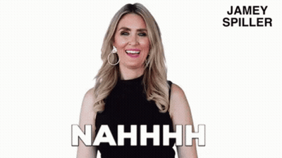 A Woman In A Black Top Is Laughing With Her Mouth Open And Says Nahhhh . GIF