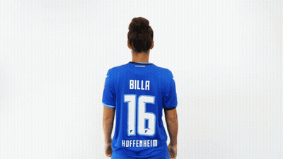 A Woman In A Blue Billa 16 Hoffenheid Jersey GIF
