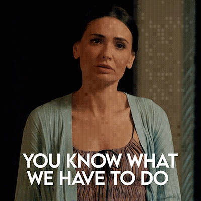 A Woman In A Blue Cardigan With The Words You Know What We Have To Do GIF