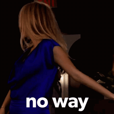 A Woman In A Blue Dress Is Dancing And Says No Way In White Letters GIF