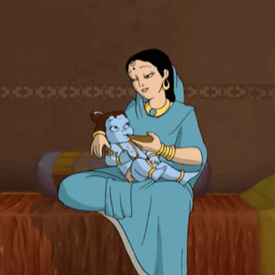 A Woman In A Blue Dress Is Holding A Baby GIF