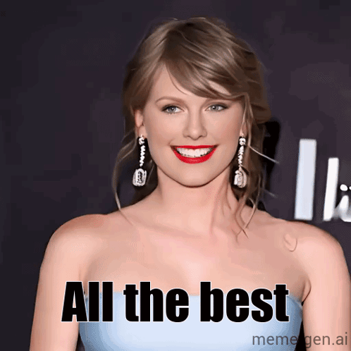 A Woman In A Blue Dress Is Smiling With The Words All The Best Below Her GIF