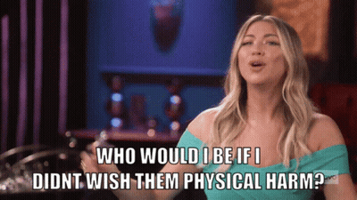 A Woman In A Blue Dress Says Who Would I Be If I Didn T Wish Them Physical Harm GIF
