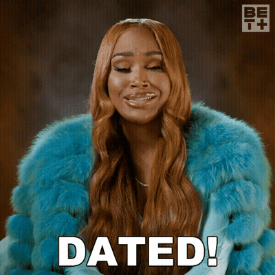 A Woman In A Blue Fur Coat Says " Dated " GIF