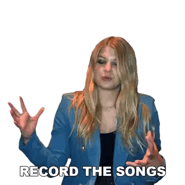 A Woman In A Blue Jacket Is Saying " Record The Songs " Sticker