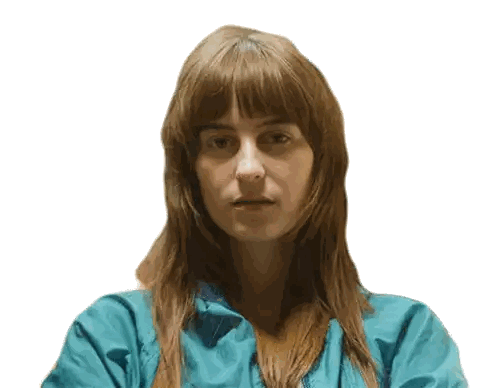 A Woman In A Blue Jacket Looks At The Camera Sticker