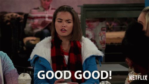 Woman In Blue Jacket Saying Good Good Netflix Ad GIF