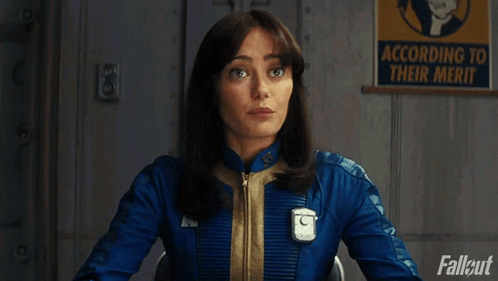 A Woman In A Blue Jacket With The Words We Have Rules About That GIF