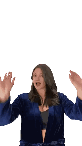 A Woman In A Blue Robe Is Holding Her Hands Up Sticker