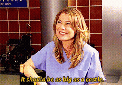 A Woman In A Blue Scrub Top Says It Should Be As Big As A Castle GIF