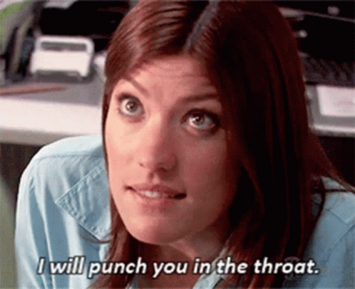 A Woman In A Blue Shirt Is Saying I Will Punch You In The Throat GIF