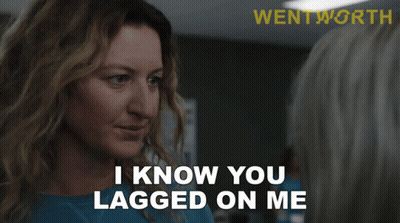 A Woman In A Blue Shirt Is Talking To Another Woman And Says I Know You Lagged On Me GIF