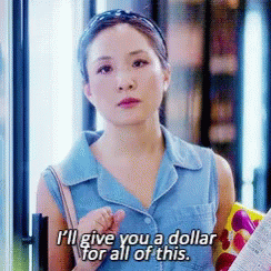 A Woman In A Blue Shirt Says I 'Ll Give You A Dollar For All Of This .. GIF