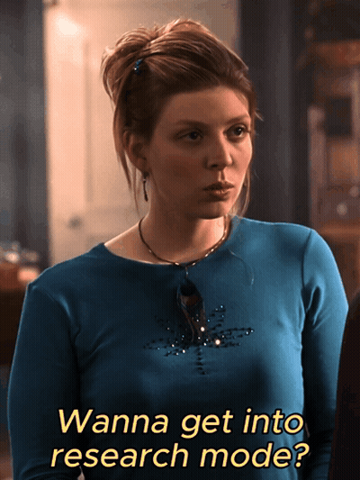 A Woman In A Blue Top Is Asking If She Wanna Get Into Research Mode GIF
