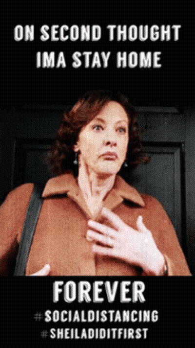 A Woman In A Brown Coat Is Standing In Front Of A Door And Says " On Second Thought Ima Stay Home Forever " GIF