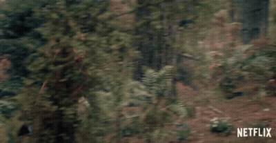A Woman In A Brown Dress Is Running Through A Forest . GIF