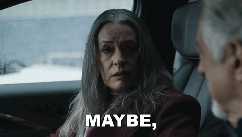 A Woman In A Car Says " Maybe " While Looking At A Man GIF