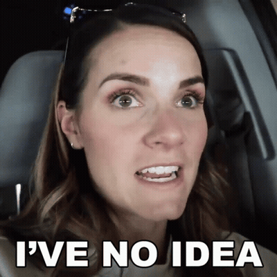 A Woman In A Car With The Words I 'Ve No Idea Above Her GIF