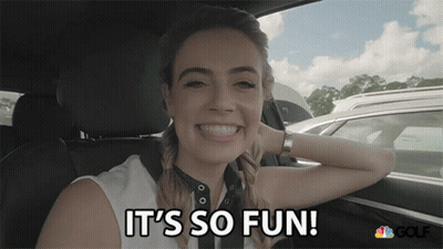 A Woman In A Car With The Words It 'S So Fun Behind Her GIF