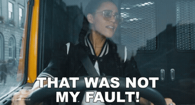 A Woman In A Car With The Words That Was Not My Fault GIF