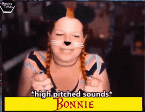 A Woman In A Cat Costume With The Name Bonnie On The Bottom GIF