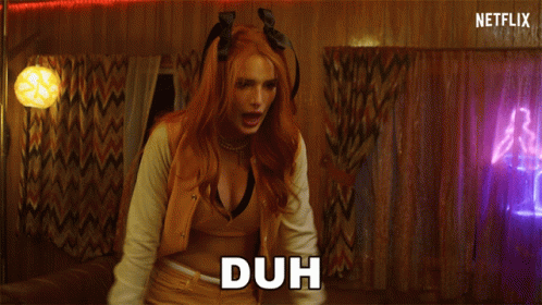 A Woman In A Cheerleader Outfit Says Duh In Front Of A Netflix Sign GIF