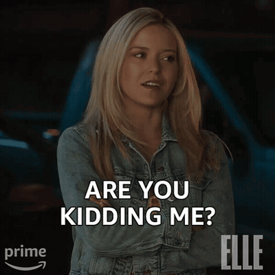 A Woman In A Denim Jacket Is Asking If She Is Kidding Me GIF