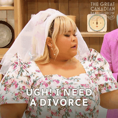 a woman in a floral dress is saying ugh i need a divorce