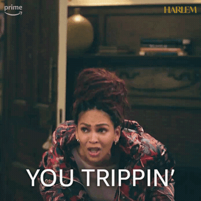 A Woman In A Floral Jacket Says You Trippin GIF