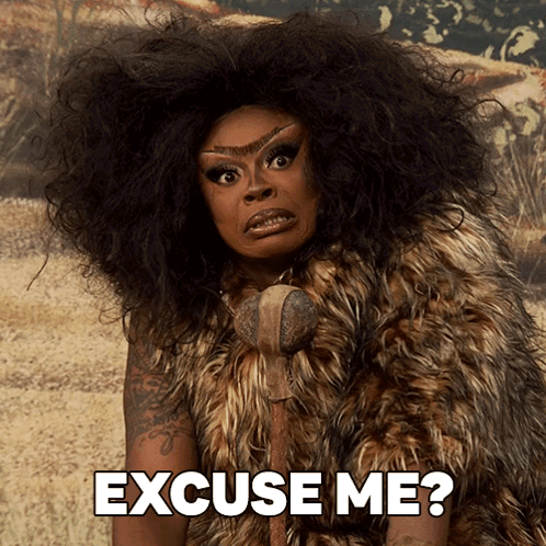 A Woman In A Fur Coat Has The Words Excuse Me Written On Her Face GIF