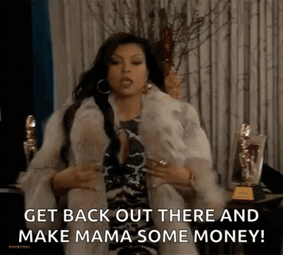 A Woman In A Fur Coat Is Sitting In A Chair And Says `` Get Back Out There And Make Mama Some Money '' . GIF