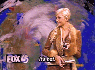 A Woman In A Fur Coat Says It 'S Hot In Front Of A Globe GIF
