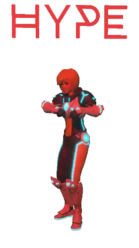 A Woman In A Futuristic Outfit Is Dancing With The Word Hype Above Her Sticker