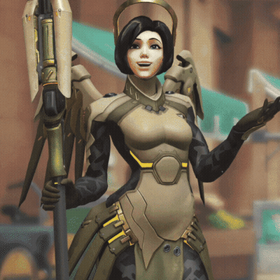 A Woman In A Futuristic Outfit Is Holding A Sword And Smiling GIF